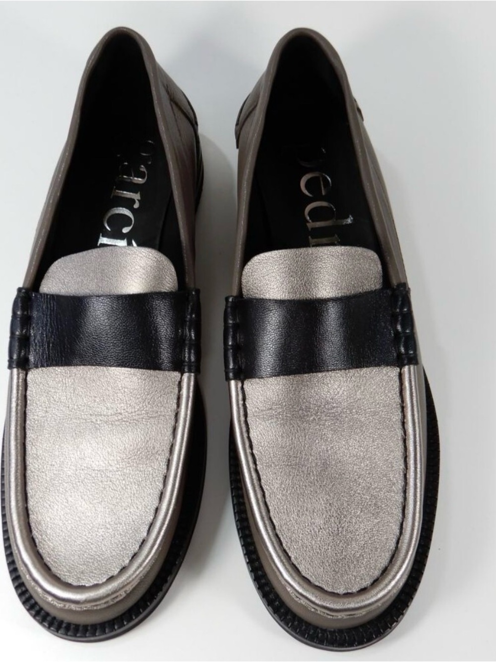 Pedro Garcia Metallic Silver & Black Penny Loafers 38.5